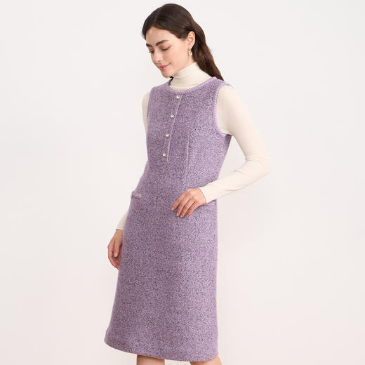 EITIE爱特爱紫色小香风背心裙气质优雅无袖连衣裙秋冬新款D2507917 商品图5