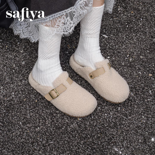 预售|Safiya/索菲娅2025慵懒温暖平底百搭懒人一脚蹬加绒毛毛勃肯鞋SFD4110090 商品图10