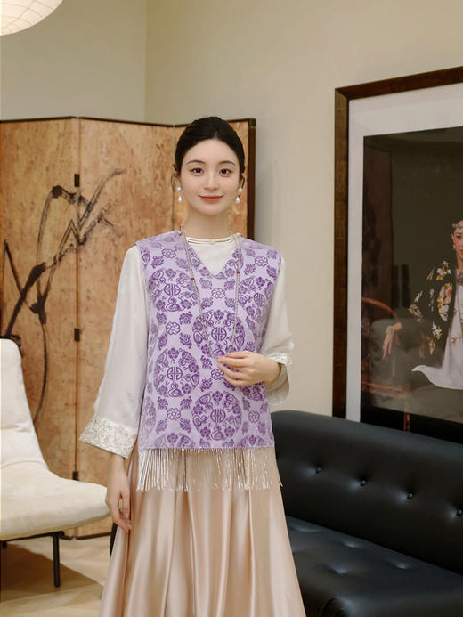 盛唐牡丹 | 五湖四海漳缎流苏边马甲 商品图2