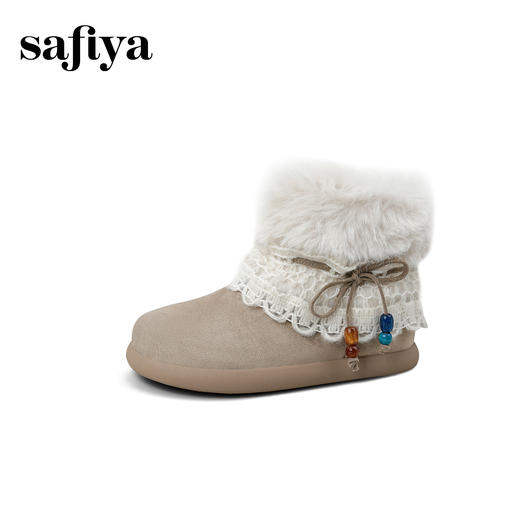 预售|Safiya/索菲娅2025冬季保暖抗寒甜美蕾丝蝴蝶结百搭休闲软底雪地靴SFD411AM03 商品图11