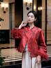 盛唐婧 | 新中式软缎提花驼鸟毛对襟外套-红色 商品缩略图7