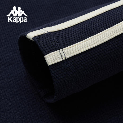 Kappa 运动长袖t恤女新款复古条纹修身短款训练刺绣上衣K0G22TC01 商品图4