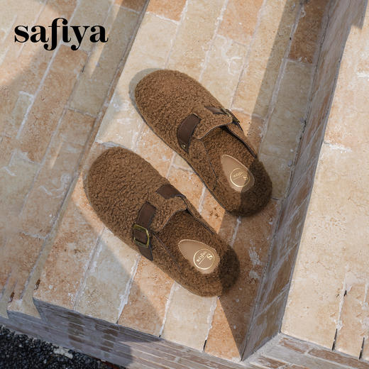 预售|Safiya/索菲娅2025慵懒温暖平底百搭懒人一脚蹬加绒毛毛勃肯鞋SFD4110090 商品图1