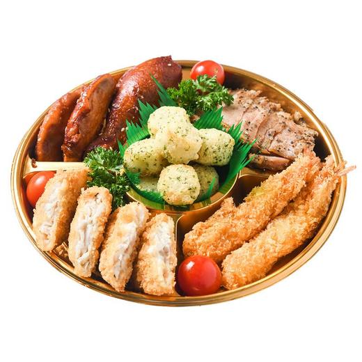 炸烤拼盘/份(内含：烤鸡翅2个烤鸡腿1个,美式烤肉40g白身鱼排2个虾棒2个,鳕鱼球8个） 商品图2