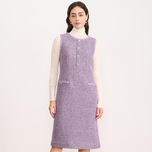 EITIE爱特爱紫色小香风背心裙气质优雅无袖连衣裙秋冬新款D2507917 商品图3