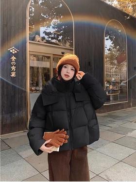 品质泡芙羽绒【羽绒服】绒子含量90%！韩系拼pu哑光蓬松保暖厚款冬季羽绒服-喜出