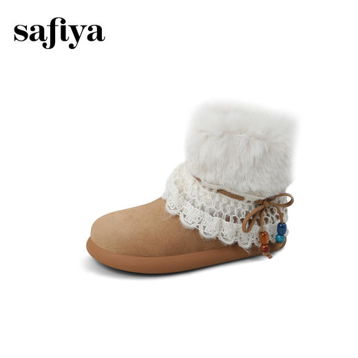 预售|Safiya/索菲娅2025冬季保暖抗寒甜美蕾丝蝴蝶结百搭休闲软底雪地靴SFD411AM03 商品图12