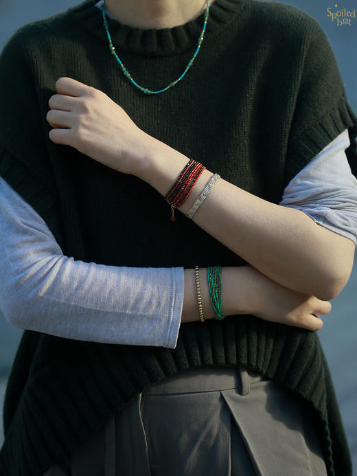 SpoiledBrat Jewelry多层次彩色宝石绿松石/黑尖晶/锆石手链 商品图8