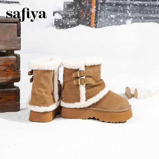 预售|Safiya/索菲娅2025冬季加绒防寒厚底增高中筒百搭裤管保暖雪地靴SFD411AM01 商品图1