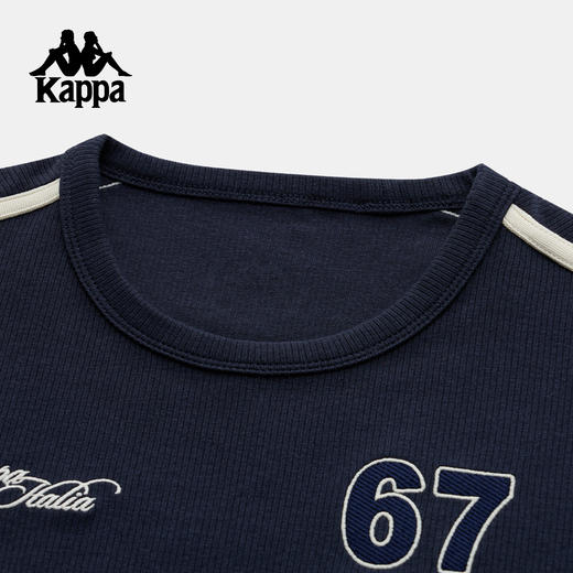 Kappa 运动长袖t恤女新款复古条纹修身短款训练刺绣上衣K0G22TC01 商品图2