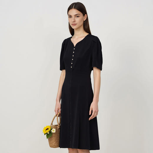 EITIE爱特爱夏季新款精致优雅修身显瘦黑色通勤连衣裙7807520 商品图1