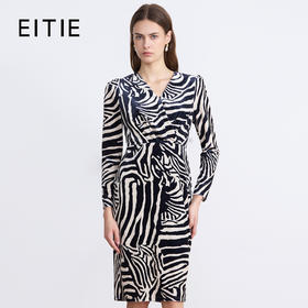 EITIE爱特爱斑马纹V领修身显瘦优雅包臀连衣裙8007722