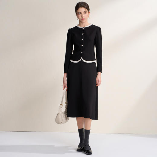 EITIE爱特爱撞色花边领短款修身珍珠扣优雅小香风外套A2603111 商品图1