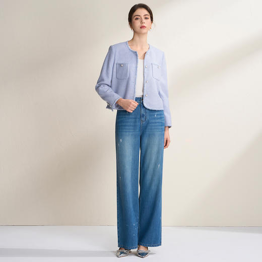 EITIE爱特爱小香风精致亮片花纱珍珠扣短款小香风外套A2603105 商品图8