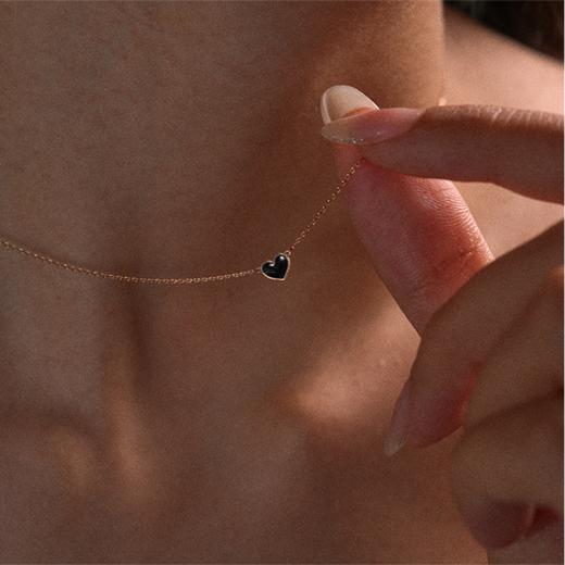 北京仓｜Vanrycke-Emoji-18K玫瑰金 心形 黑色 珐琅 项链［法国设计师］ 商品图0