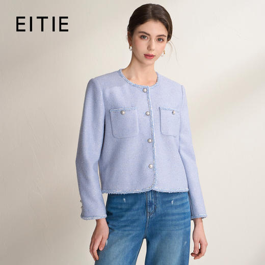 EITIE爱特爱小香风精致亮片花纱珍珠扣短款小香风外套A2603105 商品图2