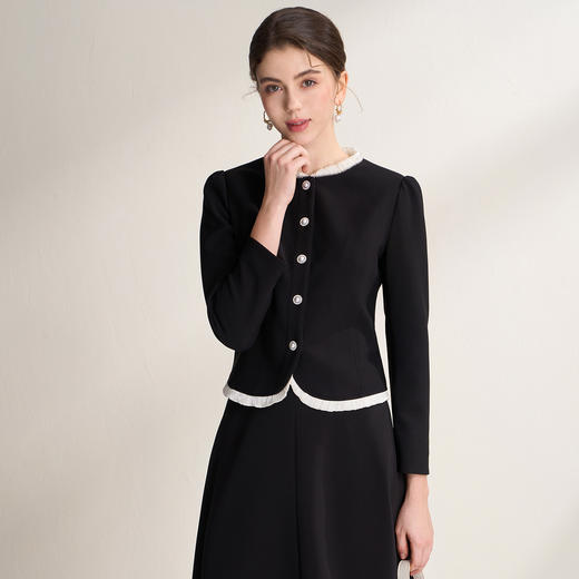 EITIE爱特爱撞色花边领短款修身珍珠扣优雅小香风外套A2603111 商品图2