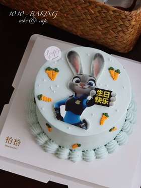 「兔子警官朱迪·疯狂动物城」巧克力糯米糖纸·100%动物奶油（附图5寸·提前3小时预订）