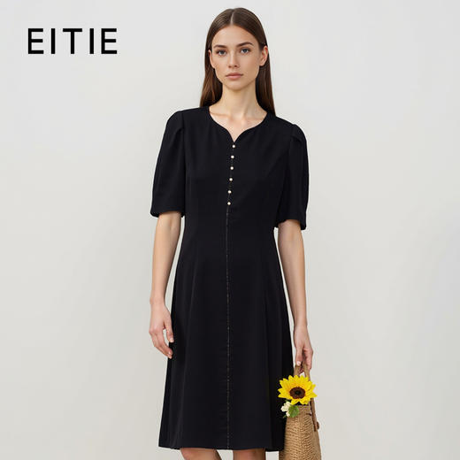 EITIE爱特爱夏季新款精致优雅修身显瘦黑色通勤连衣裙7807520 商品图0