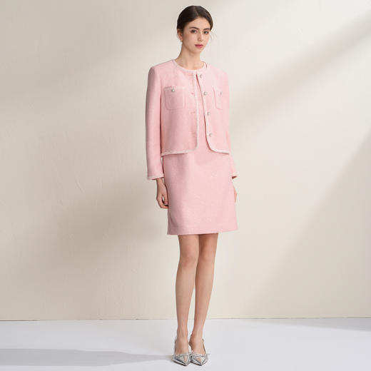 EITIE爱特爱小香风精致亮片花纱珍珠扣短款小香风外套A2603105 商品图3