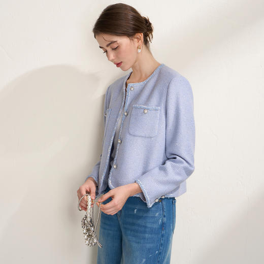 EITIE爱特爱小香风精致亮片花纱珍珠扣短款小香风外套A2603105 商品图9