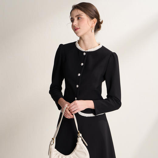 EITIE爱特爱撞色花边领短款修身珍珠扣优雅小香风外套A2603111 商品图3