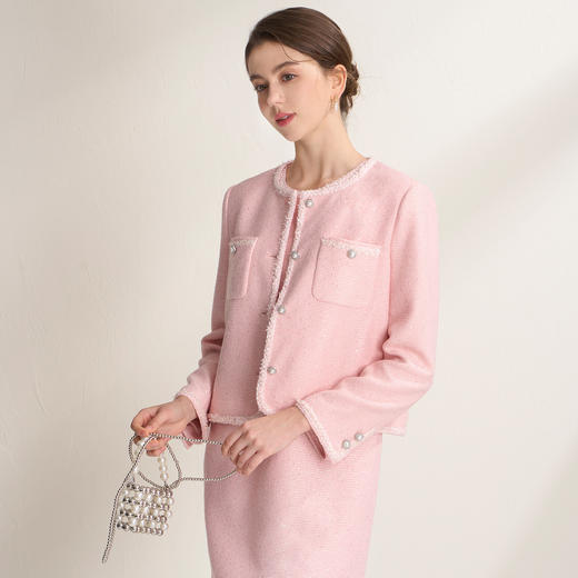 EITIE爱特爱小香风精致亮片花纱珍珠扣短款小香风外套A2603105 商品图4