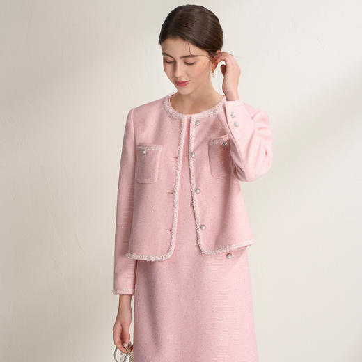 EITIE爱特爱小香风精致亮片花纱珍珠扣短款小香风外套A2603105 商品图5