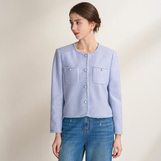 EITIE爱特爱小香风精致亮片花纱珍珠扣短款小香风外套A2603105 商品图7