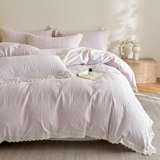 自然醒长绒棉立体提花花边款四件套-星糖物语HS 商品图3