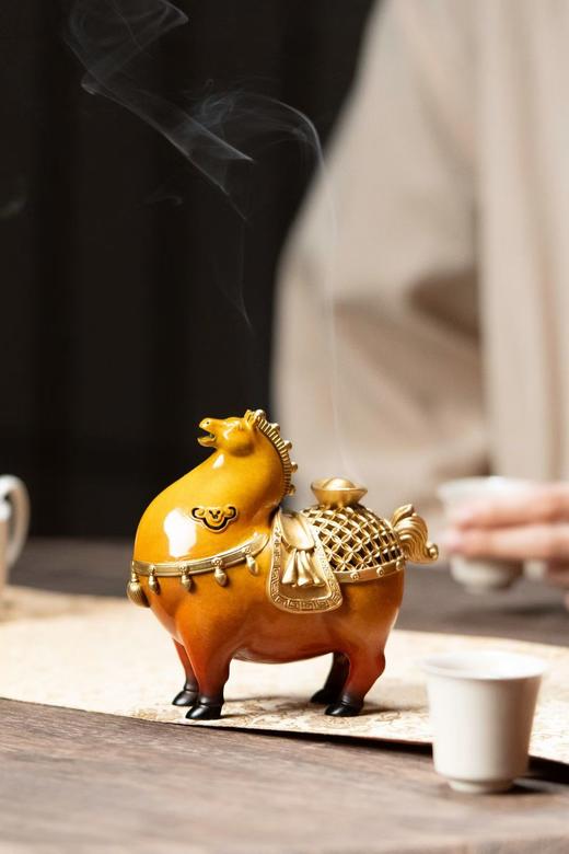 B-TP-HJ-A053-2 纯铜马上有钱盘香炉礼盒款-祥瑞橙/富贵红 商品图1