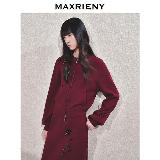 【商场同款-节庆穿搭】MAXRIENY安哥拉红针织外套华丽钉珠设计感(货号:MC85JA804) 商品图2