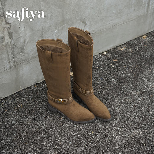 预售|Safiya/索菲娅2025波嬉风时尚通勤及膝尖头加绒复古高筒西部靴SFD4119M01 商品图5