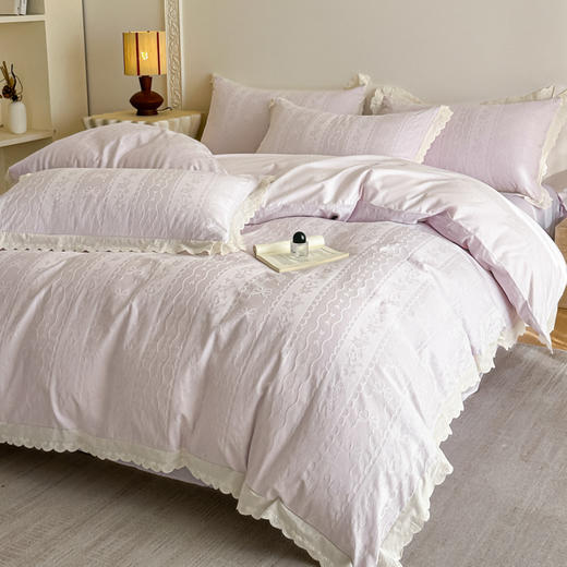 自然醒长绒棉立体提花花边款四件套-星糖物语HS 商品图2