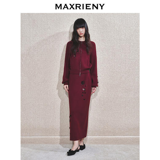 【商场同款-节庆穿搭】MAXRIENY安哥拉红针织外套华丽钉珠设计感(货号:MC85JA804) 商品图1