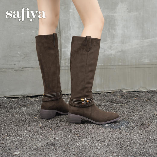 预售|Safiya/索菲娅2025波嬉风时尚通勤及膝尖头加绒复古高筒西部靴SFD4119M01 商品图11
