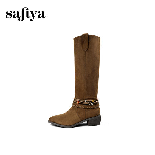 预售|Safiya/索菲娅2025波嬉风时尚通勤及膝尖头加绒复古高筒西部靴SFD4119M01 商品图13