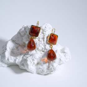 北京仓｜Loulou de la Falaise-PAVES-焦糖棕 方糖水滴 耳环［法国设计师］