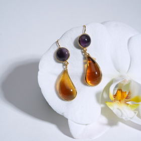 北京仓｜Loulou de la Falaise-LARMES-葡萄琥珀 双色 耳环［法国设计师］