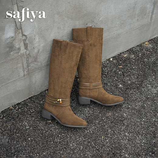 预售|Safiya/索菲娅2025波嬉风时尚通勤及膝尖头加绒复古高筒西部靴SFD4119M01 商品图6