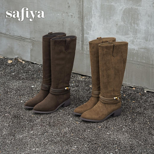 预售|Safiya/索菲娅2025波嬉风时尚通勤及膝尖头加绒复古高筒西部靴SFD4119M01 商品图4