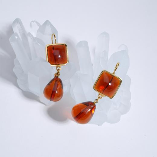 北京仓｜Loulou de la Falaise-PAVES-焦糖棕 方糖水滴 耳环［法国设计师］ 商品图3