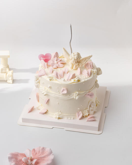 加高款纯白小天使 简约生日蛋糕（百分百进口动物奶油） 商品图0