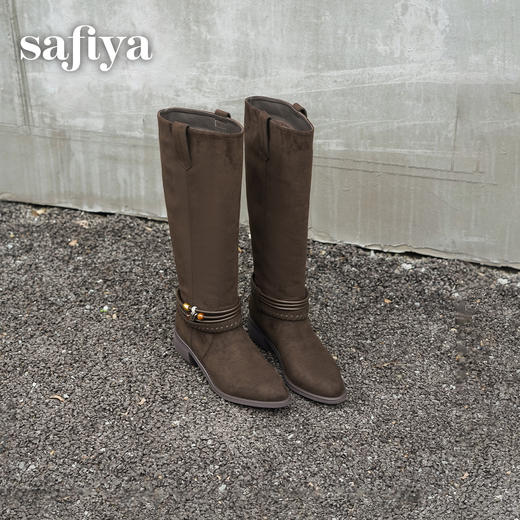 预售|Safiya/索菲娅2025波嬉风时尚通勤及膝尖头加绒复古高筒西部靴SFD4119M01 商品图1