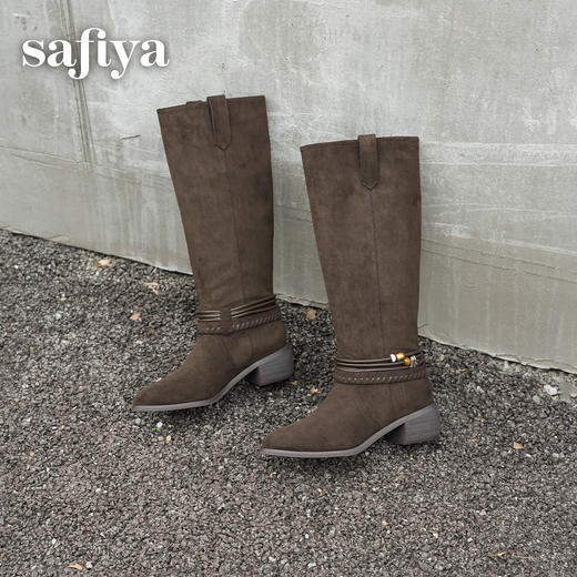 预售|Safiya/索菲娅2025波嬉风时尚通勤及膝尖头加绒复古高筒西部靴SFD4119M01 商品图2