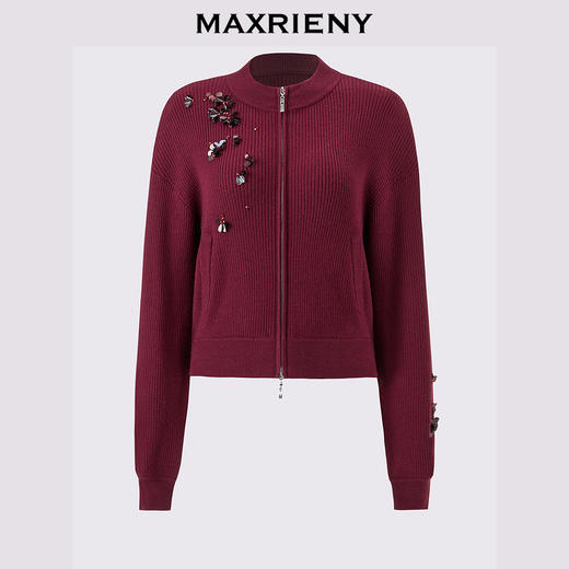 【商场同款-节庆穿搭】MAXRIENY安哥拉红针织外套华丽钉珠设计感(货号:MC85JA804) 商品图4