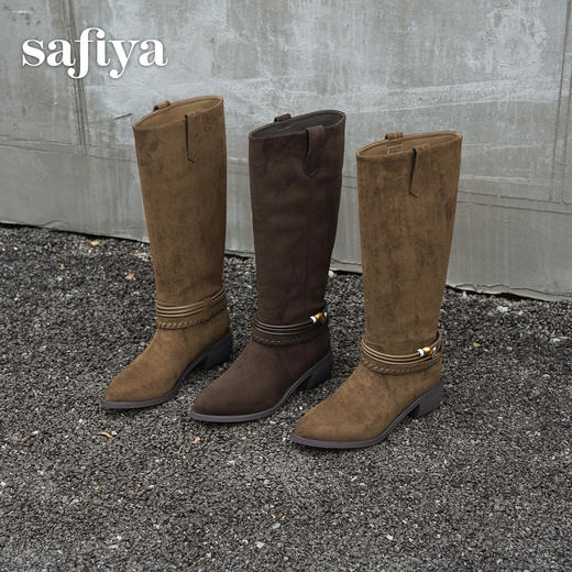 预售|Safiya/索菲娅2025波嬉风时尚通勤及膝尖头加绒复古高筒西部靴SFD4119M01 商品图8