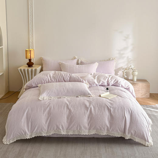 自然醒长绒棉立体提花花边款四件套-星糖物语HS 商品图1