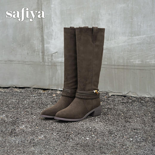 预售|Safiya/索菲娅2025波嬉风时尚通勤及膝尖头加绒复古高筒西部靴SFD4119M01 商品图3
