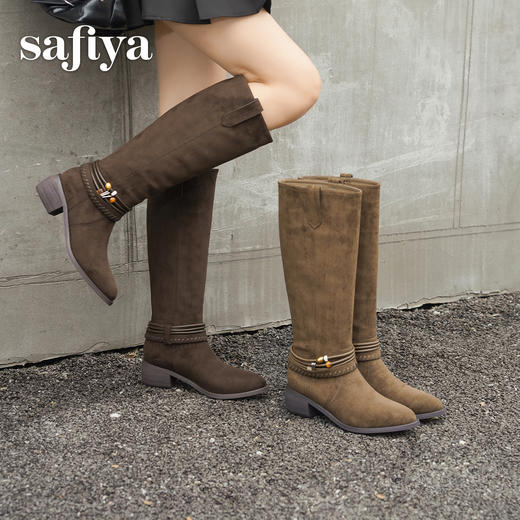 预售|Safiya/索菲娅2025波嬉风时尚通勤及膝尖头加绒复古高筒西部靴SFD4119M01 商品图12
